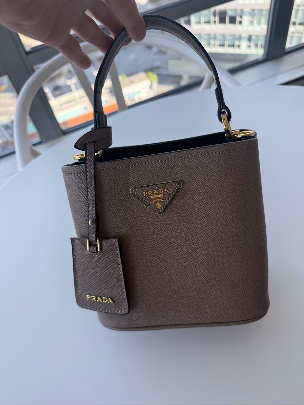 PRADA (COPY) Brown Saffiano Leather Top-Handle Bag